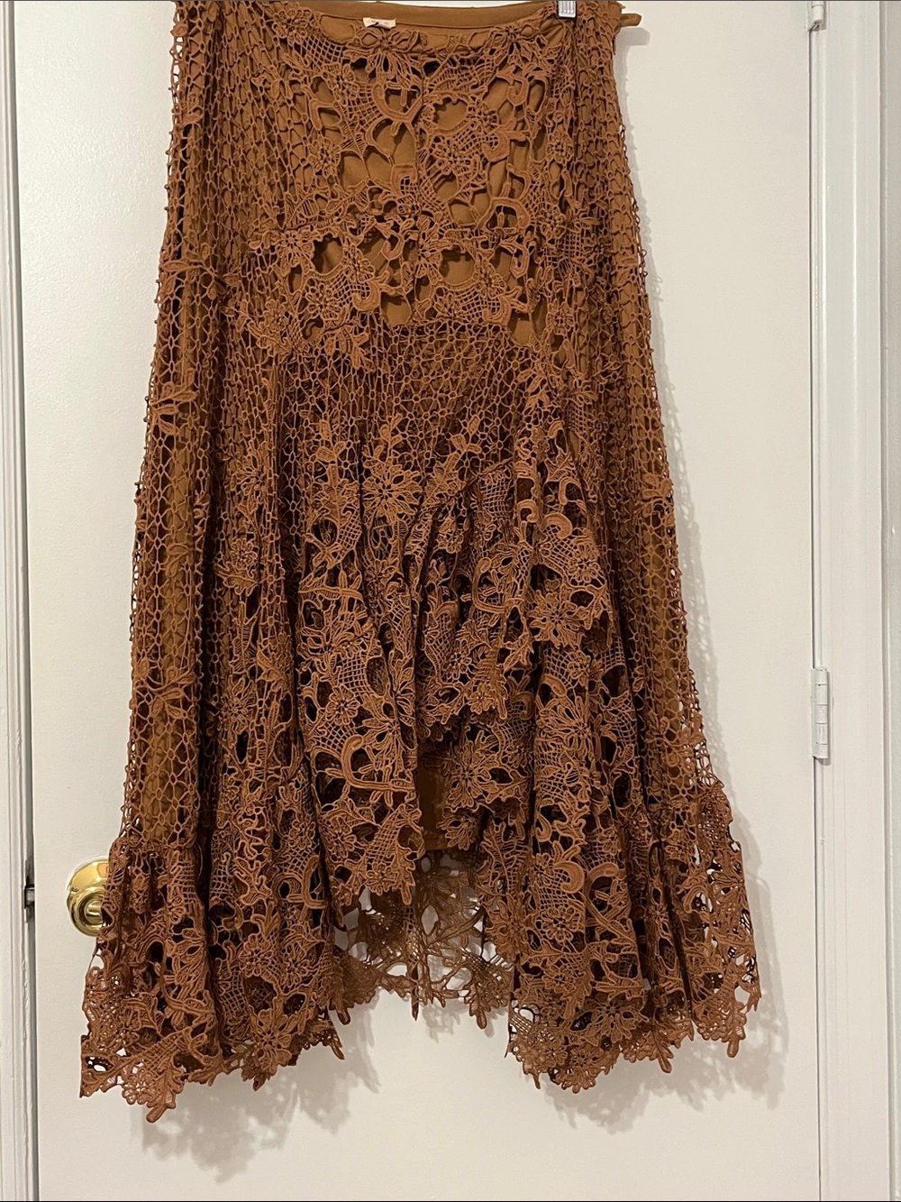 Reba Brown Crochet High-Low Boho Lace Skirt